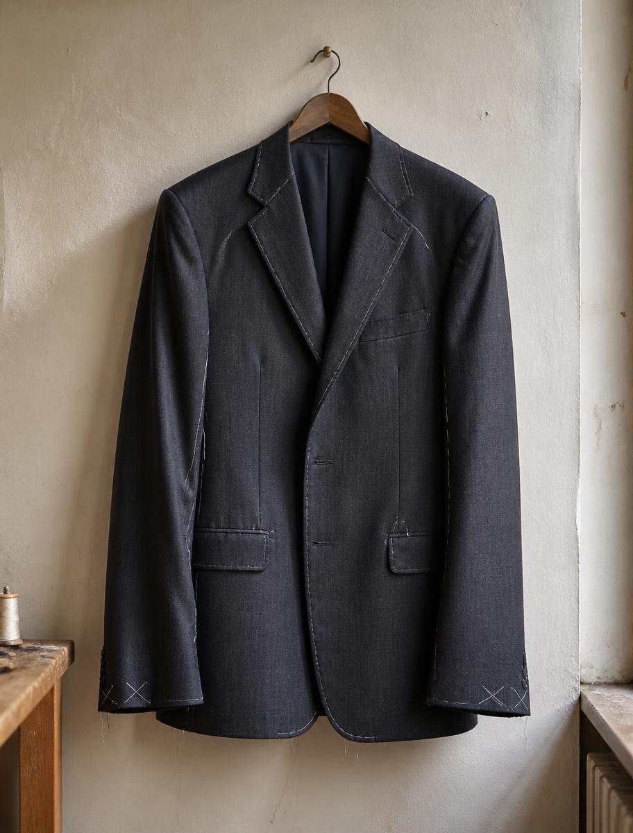 Concept image of the same charcoal blazer before tailoring